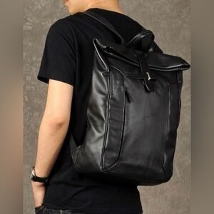 Black leather men’s backpack. In very good condition.